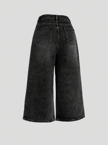 SHEIN Leap Crew 青少年女孩黑色寬鬆牛仔七分褲 秋冬萬聖節 Y2K 畢業返校穿搭 - 黑色 - 查看 2