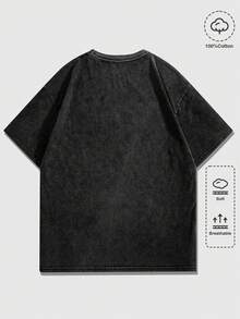 ROMWE MEN Goth Men's Summer Casual Wing Print Short Sleeve T-Shirt - Black - View 2
