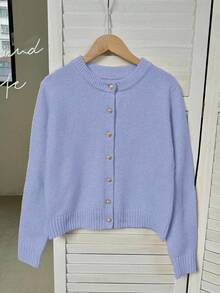 Franclia Women's Simple Versatile Elegant Solid Color Long Sleeve Cardigan - Blue - View 4