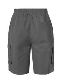 Manfinity Hypemode Pantalones cortos holgados para hombre con bolsillos con solapa y cintura con cordón - Gris - Ver 2