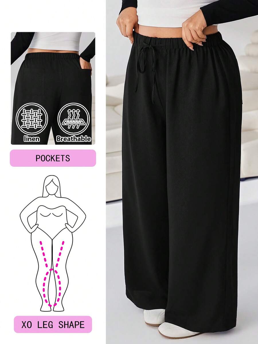Solflare Pantalones de talla grande de unicolor versátiles y casuales - Negro - Ver 1