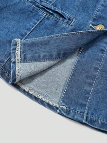 Qadelle Atasan Camisole Denim Kasual Wanita Kancing Tunggal - Biru - View 7
