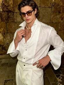 Manfinity Dauomo Men's Solid Color Casual Versatile Daily Wear Shirt - White - View 4