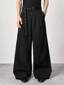 STYNVO Pantalones largos de unicolor con cinturón versátiles para el hombre de moda - Negro - Ver 1