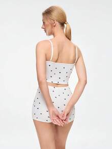 Bonmuse Heart Print Bow Front Cami Top & Shorts PJ Set / Pajama Setfor Summer - Multicolor - View 2