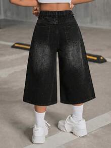 Tween Girl Casual Washed Loose Wide Leg Jeans - Black - View 7