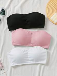 SHEIN 青少年女孩純色極簡舒適加厚防滑抹胸式內衣 - 彩色 - 查看 1