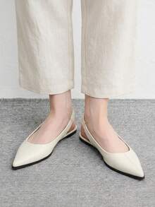 CUCCOO BIZCHIC Off-White 尖頭平底休閒通勤女鞋，簡約百搭，適合日常通勤與辦公穿著 - 米白色 - 查看 6