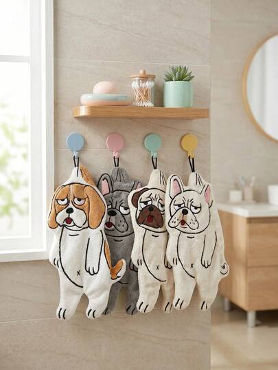 1 buah/4 buah Handuk Mandi, Handuk Mandi Desain Anjing Kreatif Baru, Dapat Digantung di Kamar Mandi, Dapur, Ruang Makan, dan Perabot Lainnya, Terbuat dari Kain Bulu Karang yang Menyerap, Cocok untuk Membersihkan Dapur, Panjang Sekitar 40 cm