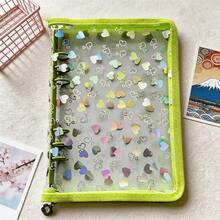 A5 Large Capacity Glitter Heart Zipper Binder, Portable Sticker Refill Notebook Set, Includes PP Transparent Refill Pages, A5 Transparent Refill Inserts, File Folder, Stamp Album, Sticker Album, Photo Album, Nail Art Album, Savings Planner - A5 Flashing Heart - View 24