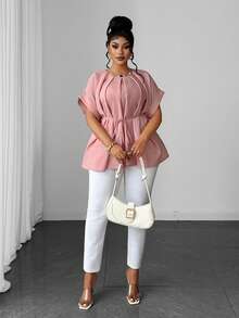 Maweii Spring/Summer Casual Vacation Elegant Sophisticated Niche Design Daily Wear Evening Office Commute Dusty Pink Slimming Plus Size Women's Blouse - Pink - View 7