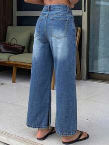 Vivie Lora Middle-Aged Women's Distressed Casual Washed Faded Loose Fit Denim Jeans Back-To-School Autumn - Blue - View 3