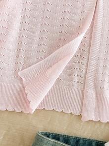 SHEIN 少女純色長袖前綁帶休閒開襟衫 - 粉色 - 查看 3