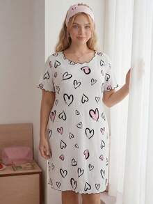 Slumberry CURVE Plus Size Heart Print Textured Nightdress, Moo Moo Night Dress - White - View 5