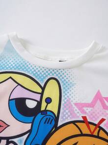 THE POWERPUFF GIRLS X SHEIN Women's Pentagram Print Short Sleeve T-Shirt - White - View 4