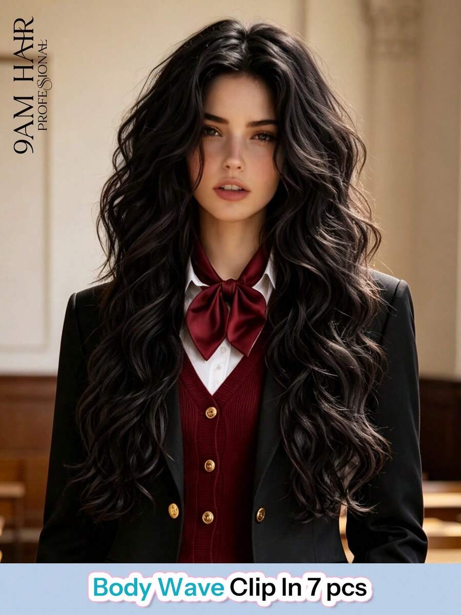 Extensões de Cabelo Humano com Ondas Corporais 120G/Conjunto, Extensão com Clipes para Cabeça Completa, Extensão de Cabelo Brasileiro com Clipes para Mulheres - S1B - Visão 1