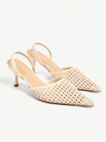 CUCCOO CHICEST Women's Shoes Off-White Woven Hollow Pointed Muller Stilettos Gentle Commuter Dating - Beige - View 1