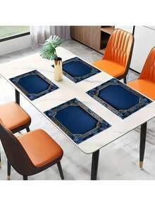 1/4/6pcs Blue Floral Linen Placemat 12x18 Inch With Geometric Border Design For Dining Room Kitchen Table Decor Party Banquet Wedding Christmas Holiday Dinner Home Entertaining Gift For Housewarming Anniversary Celebration - Multicolor - View 8