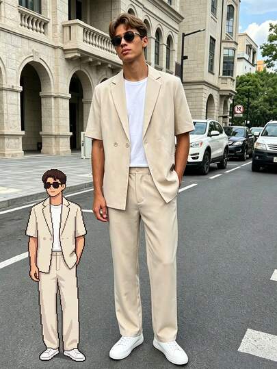 Setelan Jas Pria Remaja 2 Potong, Blazer Lengan Pendek Satu Lapis Warna Aprikot + Celana Panjang Bertekstur Warna Aprikot, Elegan, Kasual, Pakaian Formal yang Dipersonalisasi untuk Acara Luar Ruangan, Cocok untuk Pesta Ulang Tahun, Pesta Malam, Pertunjukan, Acara Pernikahan, Musim Pernikahan, Ulang Tahun, Pernikahan, Pernikahan