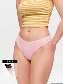 Bonmuse 5pcs/Pack Women's Comfortable Thong Panties, Soft Underwear Suitable For Sports And Daily Wear, Multi-Pack, Size XS-XL, All Season - Multicolor - View 1