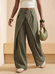 Zivah Women's Fashion Solid Color Curved Leg Pants - Army Green - View 6