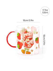 Strawberry Shortcake X SHEIN Retro Strawberry Theme High Borosilicate Glass, Capacity 530ml, Double-Sided Printing Design Of The Cup Body, With Shiny Decorative Handle, Heat-Resistant And Cold-Resistant, Can Be Used For Drinking Water And Drinks - Red - View 5