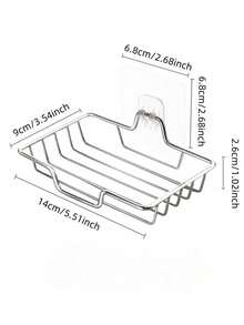 1Pc Wall Mounted Soap Rack No Punch Drainable Soap Dish Holder Anti Rust Soap Storage Organizer For Bathroom Sink Shower Kitchen Laundry Room Home Supplies - silver - View 3