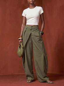 Zivah Women's Fashion Solid Color Curved Leg Pants - Army Green - View 9