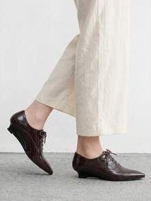 CUCCOO BIZCHIC Women's Vintage Pointed Toe Lace-Up Wedges, Commuting Style - dark brown - View 4