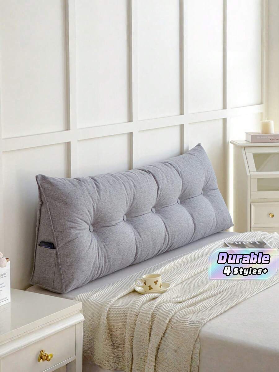 1pc Triangular Wedge Positioning Pillow, Large Headboard Backrest, Bed Back Cushion And Seat Cushion, Breathable Linen Fabric With Side Pockets, Suitable For Reading In Bed And On Sofas As Well As Lumbar Support - multicolor - View 1