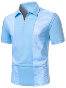 Calvornis 男士幾何圖案短袖休閒通勤 Polo 衫 - 淺藍色 - 查看 1