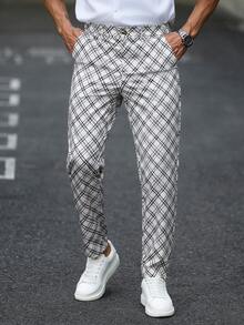 Manfinity Mode 男士休閒商務西裝長褲，格紋布料製成，適合日常通勤、輕鬆工作環境或半正式場合，也是送給男友和丈夫的理想禮物 - 彩色 - 查看 3