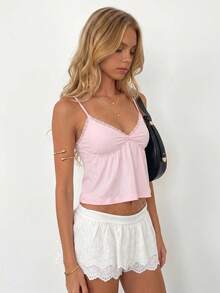 Sundraya Women's Solid Color Contrast Lace Fashion Camisole - Baby Pink - View 6