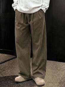 DAZY Pantalones rectos casuales con cordón en la cintura y rayas para hombres, para el otoño, vacaciones de otoño - Beis - Ver 12