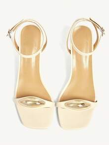 CUCCOO CHICEST Buckle Trim Open-Toe Rear Cross Strap Square Stiletto Fashion Commuter Nude PU Leather Ladies High-Heeled Sandals Dating Vacation - nude - View 2