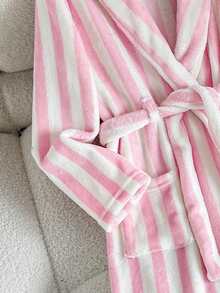 Young Girl Young Girl Striped Plush Belted Robe Fall/Winter - Multicolor - View 6