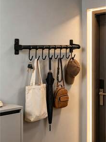 1 pieza Gancho de cocina montado en la pared sin perforación, estante multifuncional para almacenar utensilios de cocina del hogar. - Negro - Ver 8