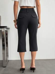SHEIN PETITE Pantalones Capri de cintura baja con abertura para mujer, estilo casual y lindo para primavera/verano, a rayas de colores, pantalones a rayas, pantalones casuales, pantalones de vacaciones, pantalones para salir, pantalones estilo Y2K, pantalones vintage - Negro - Ver 2