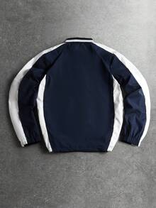 STYNVO Chaqueta casual para hombre con estampado de letras, contraste de color y cierre de cremallera - Azul Marino - Ver 2