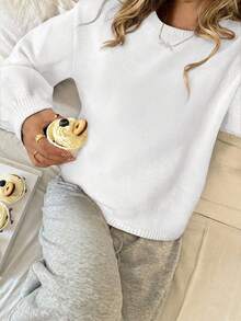 SHEIN Teen Girls Sweaters Casual Lantern Sleeve Cropped Girls Solid Color Long Sleeve Autumn Sweater,White - White - View 4