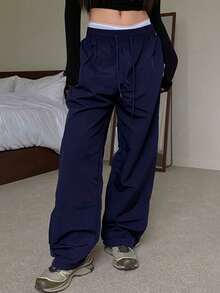 DAZY Women's Wide Leg Loose Casual Low Waist Long Pants Fall - Navy Blue - View 5