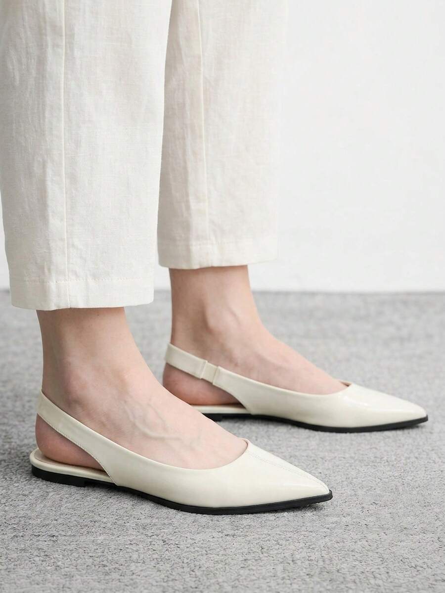 CUCCOO BIZCHIC Off-White 尖頭平底休閒通勤女鞋,簡約百搭,適合日常通勤與辦公穿著 - 米白色 - 查看 1
