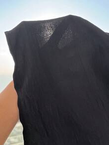Comfortcana 大尺碼休閒百搭通勤純色襯衫與長褲套裝 - 黑色 - 查看 7