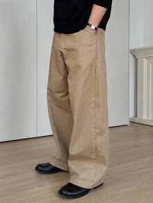 DAZY Khaki Color Curved Hem Men's Pants - Khaki - View 2