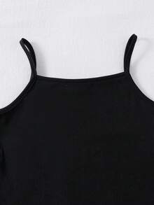 SHEIN Elladie kids 3件套 白色印花長袖條紋數位印花襯衫、黑色長褲、細肩帶背心，適合春夏出遊，休閒慵懶風，初秋襯衫套裝 - 黑色 - 查看 7