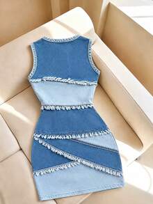 Resyla Women's Round Neck Color Block Patchwork Digital Print Midi Dress - Multicolor - View 2