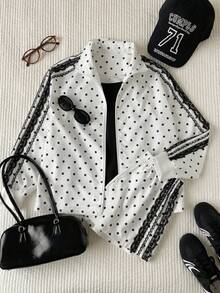 Comfortcana Plus Size Women Casual Style Suitable For Outdoor Wear White Polka Dot 2 Pieces Set Fall - White - View 10