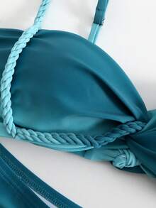 Swim SXY 夏季新款女款 2 件式海灘套裝，含一件式上衣、漸層編繩細肩帶、側綁帶海灘裙比基尼 3 件組 - 水鴨藍 - 查看 5