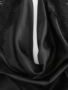 SHEIN Franclia Black Satin Halter-Neck Halter-Top A-Line Short Dress. Lace-Embroidered Sophisticated Business Casual Sexy Dress. Luxurious Party Night Out Summer - Black - View 3