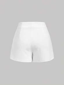 SHEIN MOD White Crossed Frenulum Lace Up Side Short - White - View 2